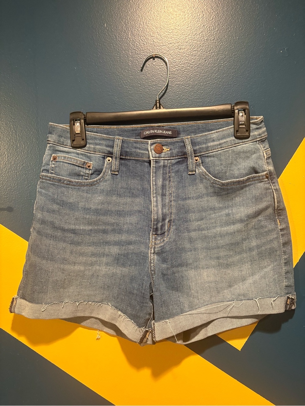 Calvin Klein Medium Wash High Rise Roll Cuff Jean Shorts NWOT